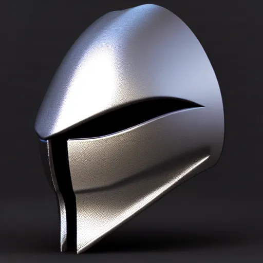 Prompt: concept design for a solid plate featureless metallic cylon mask, 3 d render, volumetric lighting, unreal engine, reflective material, intricate texture