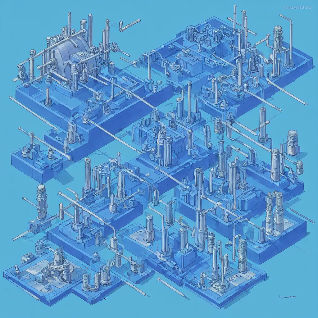 Image similar to nuclear reactor control rods, blue glow, isometric, by jean - baptiste monge