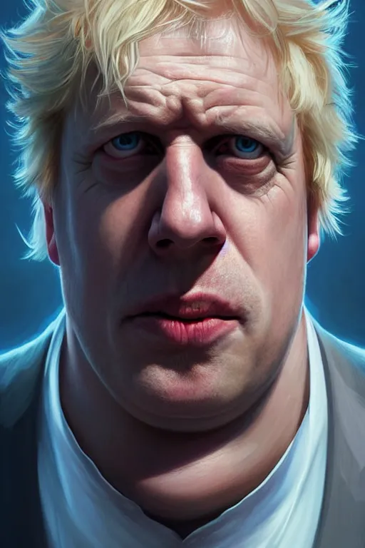 Image similar to Boris Johnson as Rick Sanchez, realistic portrait, symmetrical, highly detailed, digital painting, artstation, concept art, smooth, sharp focus, illustration, cinematic lighting, art by artgerm and greg rutkowski and alphonse mucha