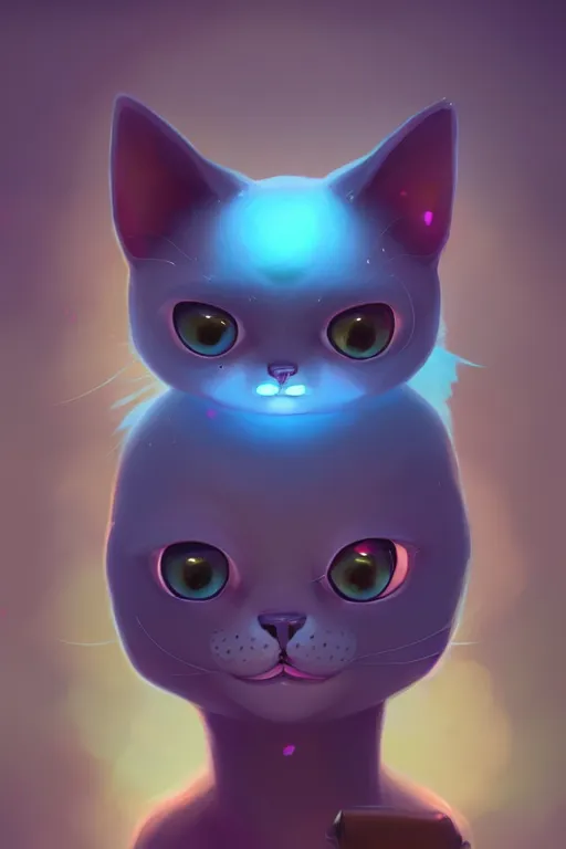 Prompt: super cute Bioluminescent cat character concept, soft light, soft mood, realistic body features and face, illustration, painting oil on canvas by Elena Zhurikhina and Goro Fujita and Charlie Bowater, octane render trending on artstation, 4k, 8k, HD