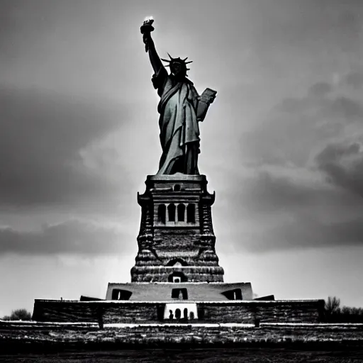 Image similar to a photo of the statue of liberty in the soviet union : : communist russia, cloudy day, moody photo