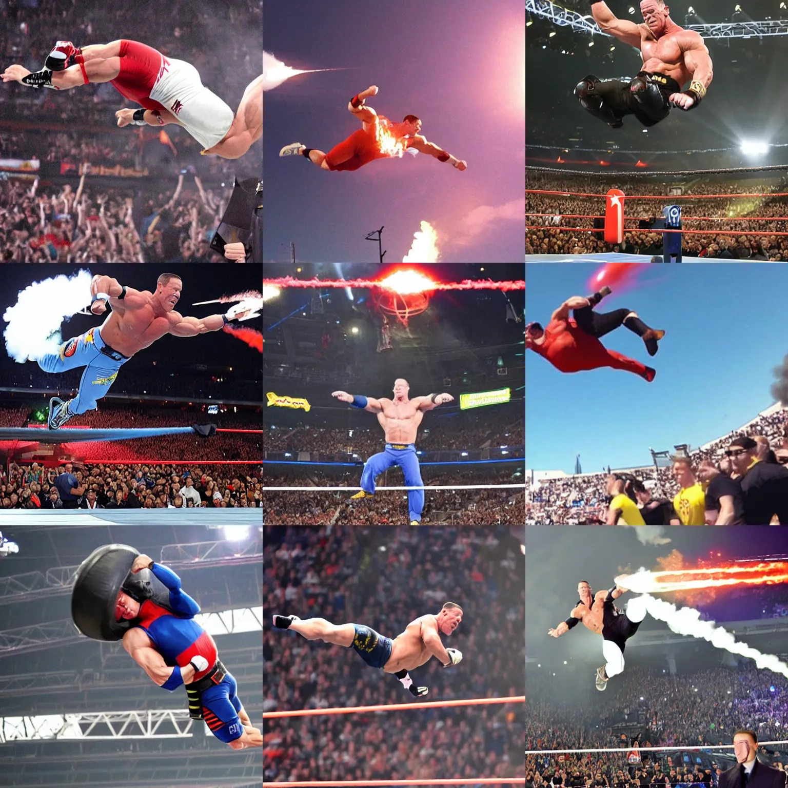 Prompt: john cena flying out of a cannon