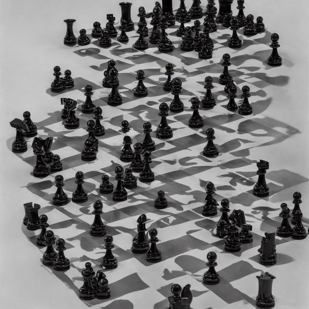 Image similar to A chessboard connected to a machine in a vast white room, Marcel Duchamp, Irving Penn, cyberpunk, 1919