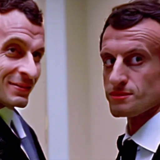 Prompt: Jewish Emmanuel Macron in American Psycho (1999)