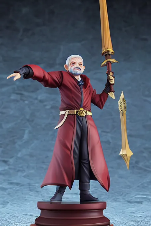 Image similar to still high quality figurine of president lula as a dungeons and dragons sorcerer, tsurime eyes, tareme eyes, personification, dynamic pose, detailed product photo, featured on amiami, tone mapped, beautiful composition, 8 5 mm, f. 1 4