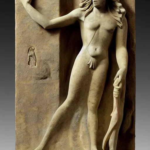 Image similar to long shot photo of a soapstone Art Deco statue of ancient greek religion god Hades wearing a tunic, sculped by Paul Landowski,Jean Dupas, Tamara de Lempicka, Reginald Marsh, Rockwell Kent, and Diego Rivera,long shot,wide shot,low angle,Sigma 85 mm f/1.4,very detailed,unreal-engine,city in the background