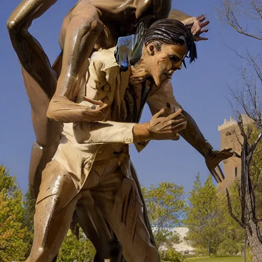 Image similar to anime threatening by frank weston benson, by erik jones. the sculpture features a group of monsters who live in a castle & have to deal with frankenstein's monster.