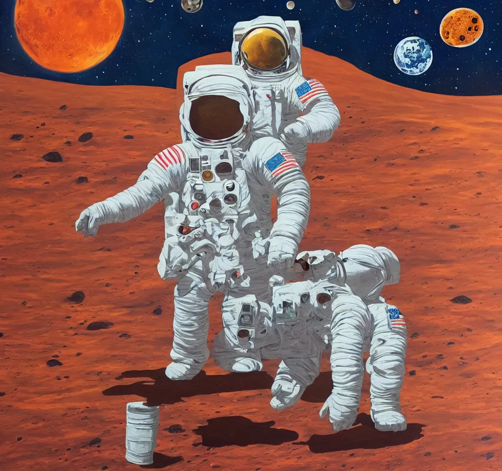 Prompt: an astronaut sitting on mars in the style of flooko, acrylic art, detailed,