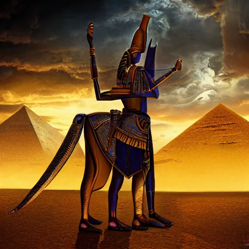 Image similar to anubis pharaoh of the underworld, concept art, masterpiece, digital art, ultra detailed, sharp focus, cinematic lighting, 8 k hd resolution