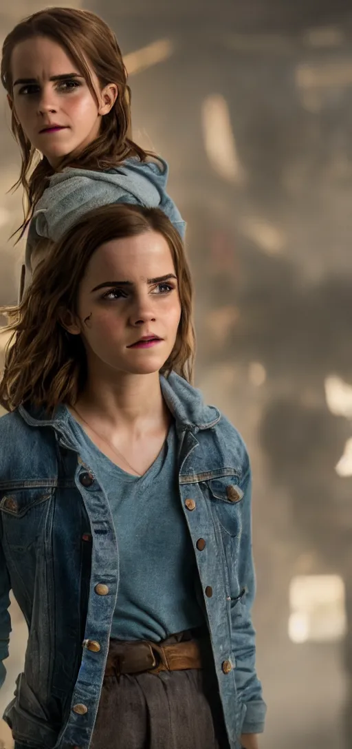 Image similar to Emma Watson in Ready Player One, XF IQ4, 150MP, 50mm, F1.4, ISO 200, 1/160s, natural light