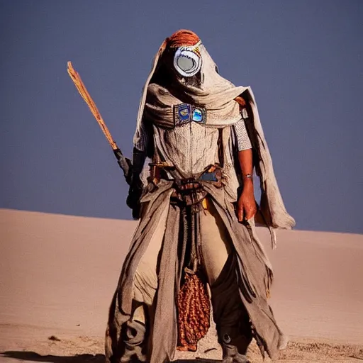 Image similar to amazing detailed awesome movie still of a sand wraith dressed as a tuareg