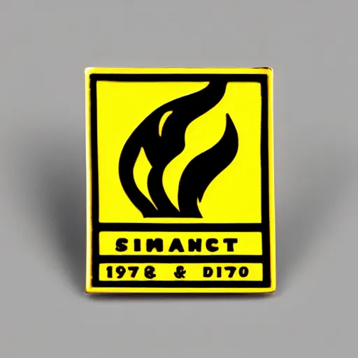 Image similar to a photo of a retro 1 9 7 0 s minimalistic clean fire warning label enamel pin, studio lighting, behance