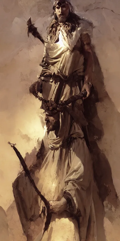 Image similar to a character study of the ancient historical biblical evil pagan king ahab of Israel by craig mullins and marc simonetti, Ross Tran and WLOP, by Andrew Wyeth and Gerald Brom, In the style of John singer Sargent and James gurney, ARTSTATION, cgsociety, polycount, character design, CINEMATIC, AWE INSPIRING, BEAUTIFUL, ART GERM