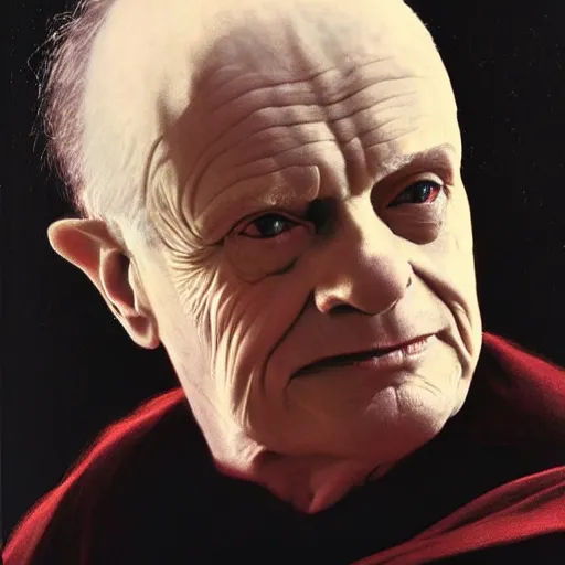 Image similar to Painting of Ian McDiarmid as Emperor Palpatine. Art by william adolphe bouguereau. During golden hour. Extremely detailed. Beautiful. 4K. Award winning.