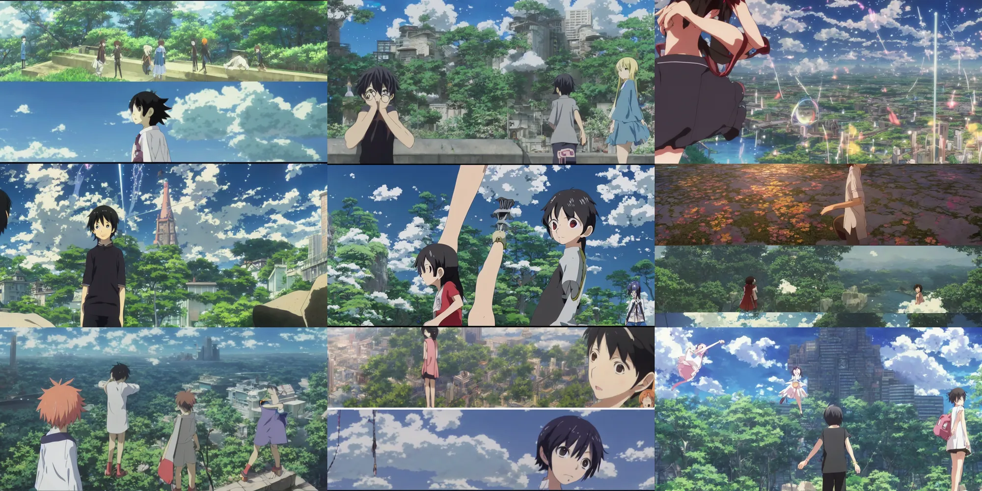 Prompt: screenshot from the anime film by Mamoru Hosoda, a painting of the virtual world, digital game world, magical realism, looking through the prism at the digital world, screenshot from the anime series Sword Art Online, makoto shinkai, augmented reality, real life blended with digital world