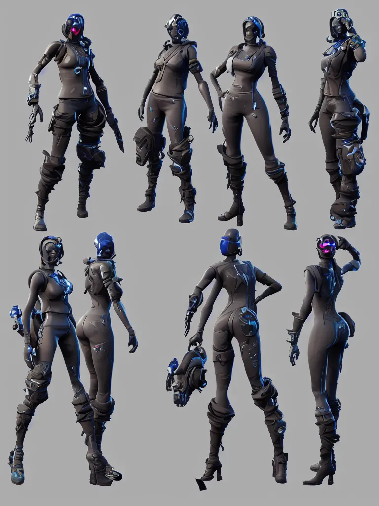 Image similar to fortnite skin models cyberpunk style concept art skin model, 3d models