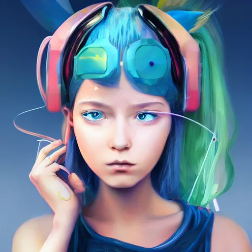 Image similar to a digital painting of a girl with a fish on her head, cyberpunk art by kiyohara tama, cgsociety, funk art, seapunk, anime aesthetic, rendered in maya