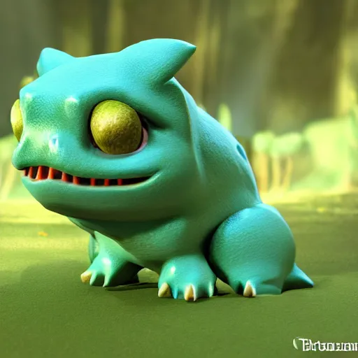 Image similar to photo of bulbasaur, realistic, volumetric lighting, swamp, highly detailed, sharp focus,