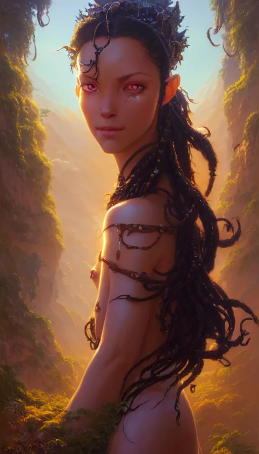 Image similar to highly detailed portrait of beautiful goddess in avatar, stephen bliss, unreal engine, fantasy art by greg rutkowski, loish, rhads, ferdinand knab, makoto shinkai and lois van baarle, ilya kuvshinov, rossdraws, tom bagshaw, global illumination, radiant light, detailed and intricate environment