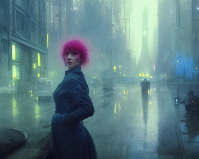 Image similar to 2 0 1 8 blade runner movie still girl look at the cityscape from roof perfect face fine realistic face pretty face neon puffy jacket blue futuristic sci - fi elegant by denis villeneuve tom anders zorn hans dragan bibin thoma greg rutkowski ismail inceoglu illustrated sand storm alphonse mucha