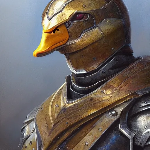 Image similar to duck! as a realistic fantasy knight, closeup portrait art by donato giancola and greg rutkowski, realistic face, digital art, trending on artstation, symmetry!!