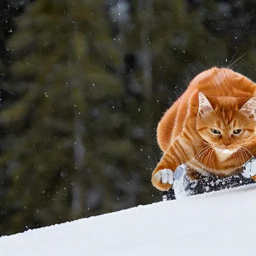 Image similar to an orange tabby cat skiing