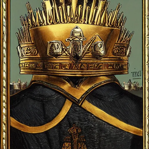 Image similar to knights armor, donald trump, crown, donald trump, by hans thoma