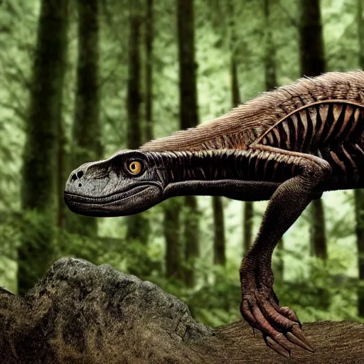 Image similar to National Geographic photo of velociraptor in the Forrest