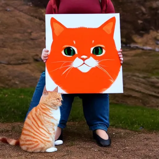 Image similar to cute orange tabby cat holding a sign with a red heart symbol