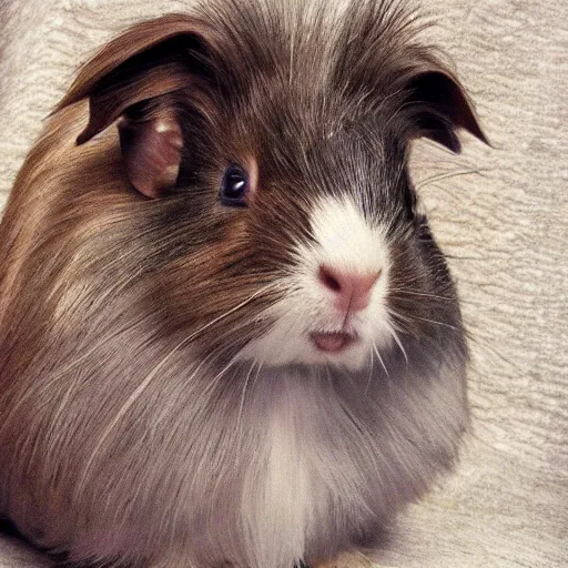 Prompt: grey abyssinian guinea pig portrait heroic angelic photo realistic