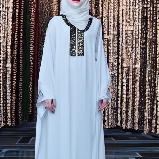 Image similar to A portrait of Emma Stone wearing arabian abaya, high quality, fully detailed, 4k
