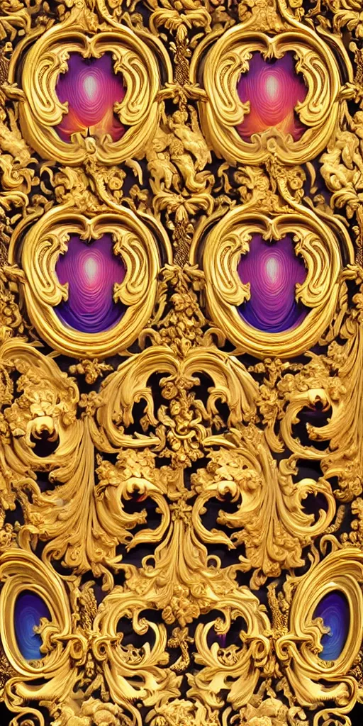 Image similar to the source of future growth dramatic, elaborate emotive Golden Baroque and Rococo styles to emphasise beauty as a transcendental, seamless pattern, symmetrical, large motifs, rainbow syrup splashing and flowing, Palace of Versailles, 8k image, supersharp, spirals and swirls in rococo style, medallions, iridescent black and rainbow colors with gold accents, perfect symmetry, versace baroque, High Definition, photorealistic, masterpiece, 3D, no blur, sharp focus, photorealistic, insanely detailed and intricate, cinematic lighting, Octane render, epic scene, 8K