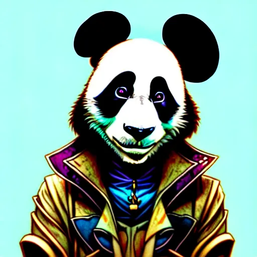 Image similar to don bluth, loish, artgerm, joshua middleton, steampunk, clockpunk anthropomorphic panda, full sailor suit, symmetrical eyes symmetrical face, colorful animation forest background