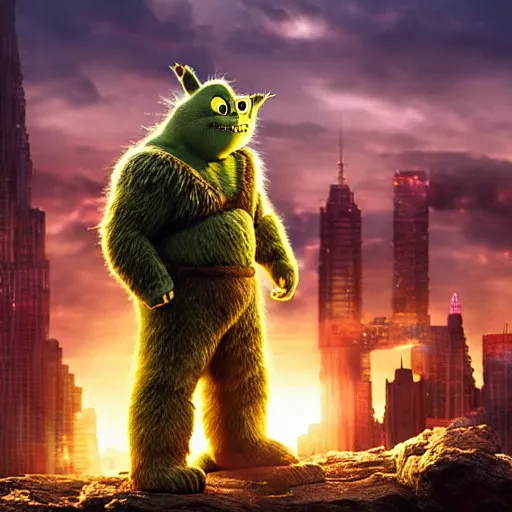 Image similar to ryan reynolds godzilla yoda donkey kong pikachu yeti shrek super mario homer groot waluigi darth vader mike wazowski, highly detailed, extremely high quality, hd, 4 k, 8 k, professional photographer, 4 0 mp, lifelike, top - rated, award winning, cinematic, realistic, detailed lighting, detailed shadows, sharp, no blur, edited, corrected, trending