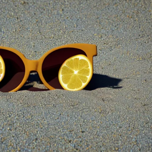 a lemon wearing sunglasses on a beach, photorealistic, | Stable ...