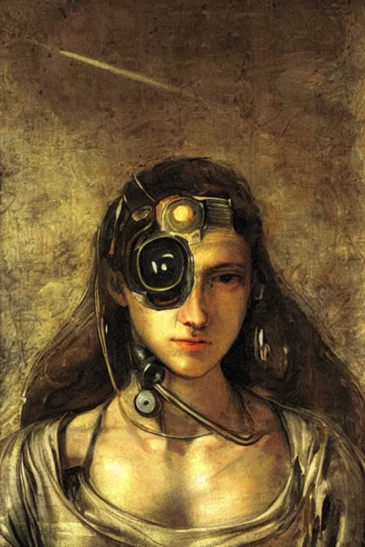 Image similar to a close - up portrait of a cyberpunk cyborg girl, by tintoretto, rule of thirds