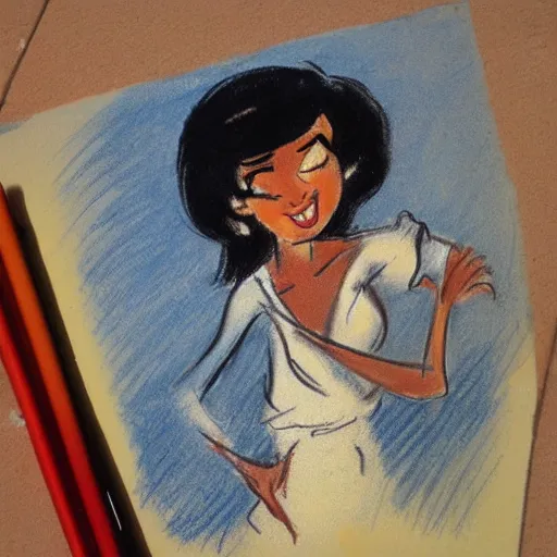 Image similar to milt kahl sketch of black hair cuban girl with dog nose