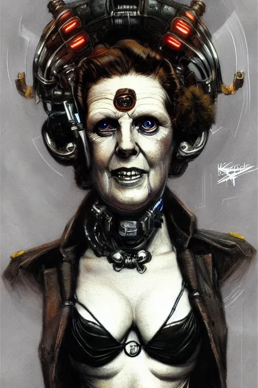 Prompt: cyberpunk margaret thatcher, character design, painting by gaston bussiere, katsuya terada, frank frazetta, tom of finland, trending on artstation