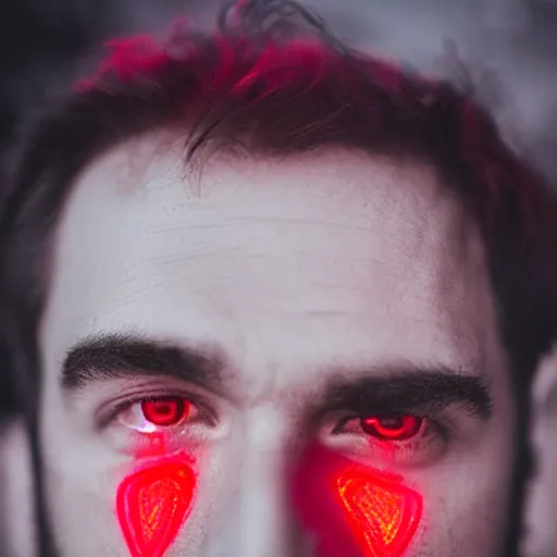 Image similar to a man with red glowing eyes