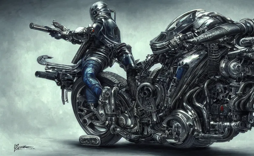 Image similar to Cyberpunk yamaha motorcycle. By Konstantin Razumov, horror scene, highly detailded