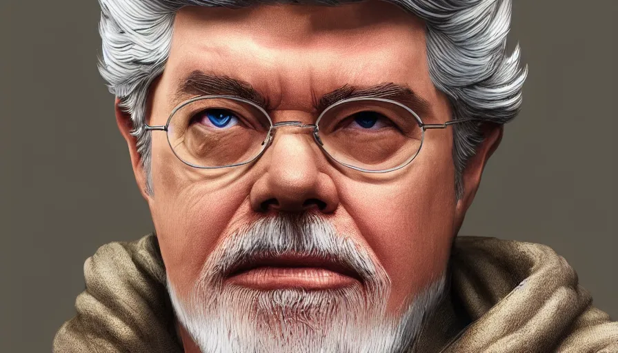 Image similar to George Lucas is Obi-Wan Kenobi, hyperdetailed, artstation, cgsociety, 8k