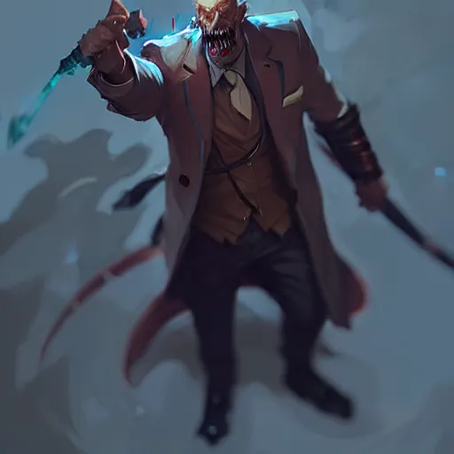 Image similar to concept art of league of legends gentleman from hell, greg rutkowski, trending on artstation, highly detailed, ambient lighting, photorealistic