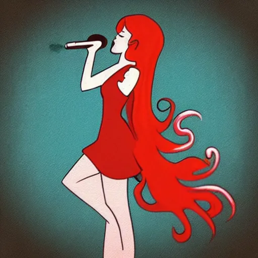 Prompt: “album cover indie red head singer girl comic style”