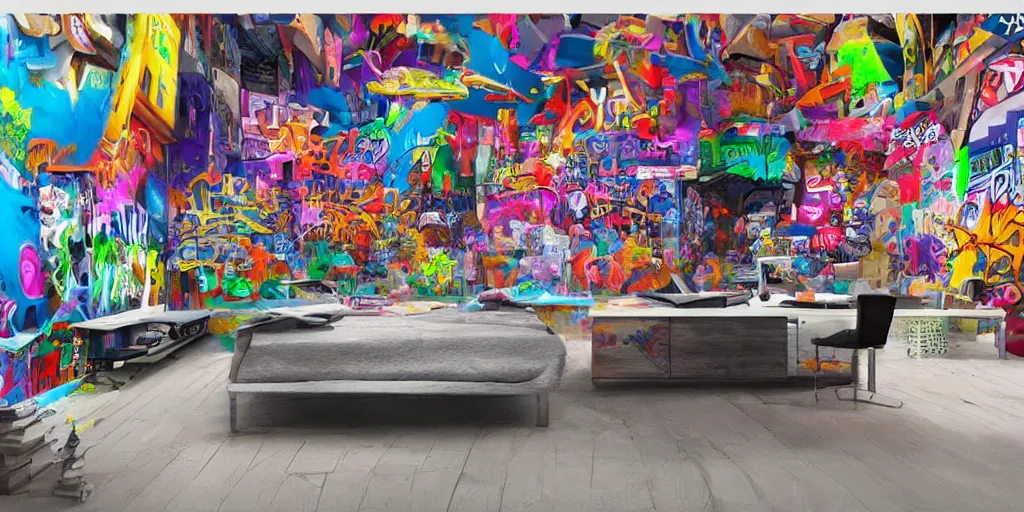 Image similar to cinematic view from inside the realm full of colorful 3 d graffiti, ultra realistic, extremely high definition, highly detailed and intricate masterpiece