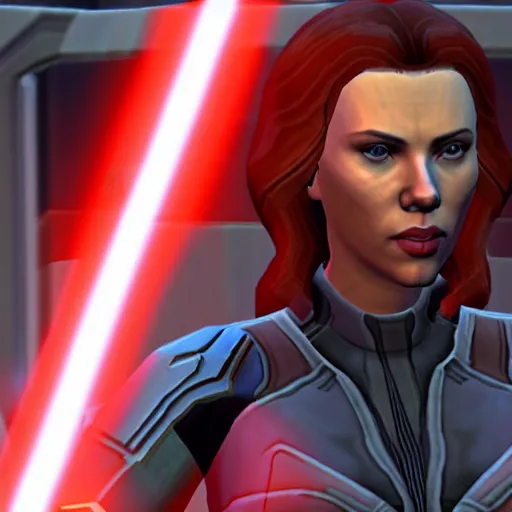 Image similar to video game screenshot of Scarlett Johansson in Star Wars the Old Republic