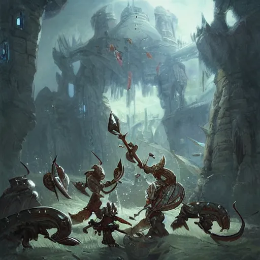 Prompt: dungeons and dragons fantasy painting, close order phalanx of mice spartans, 3 0 0, whimsical and cute, anime inspired, heroic bearing, by brain froud jessica rossier and greg rutkowski