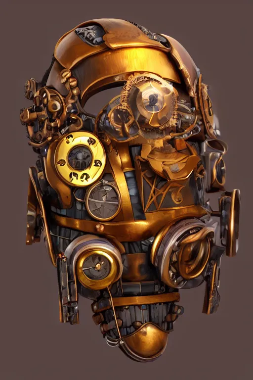 Image similar to steampunk mask minimalist fantasy art robot ninja helmet, global illumination ray tracing hdr fanart arstation by sung choi and eric pfeiffer and gabriel garza and casper konefal radiating a glowing aura