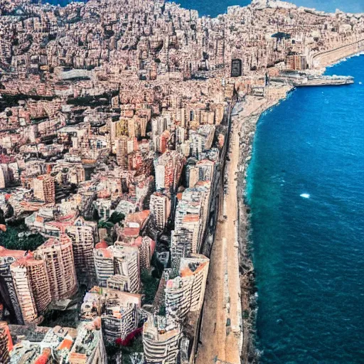 Image similar to Beyrouth, drone shot, cinematic, realistic