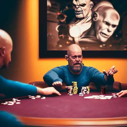 Image similar to professional dslr photo of thanos playing poker