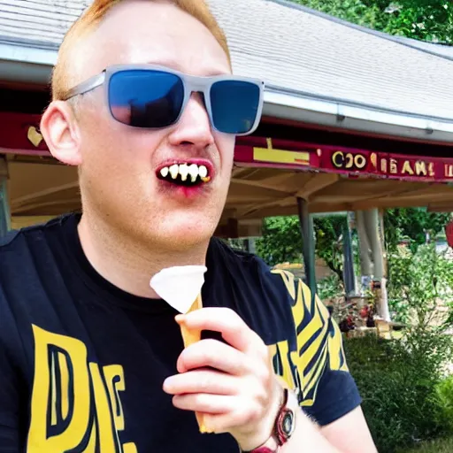 Prompt: joe boiden with sunglasses on licking an icecream cone